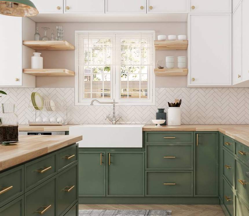An Arrowstone kitchen in Slim Shaker, Earthy Moss